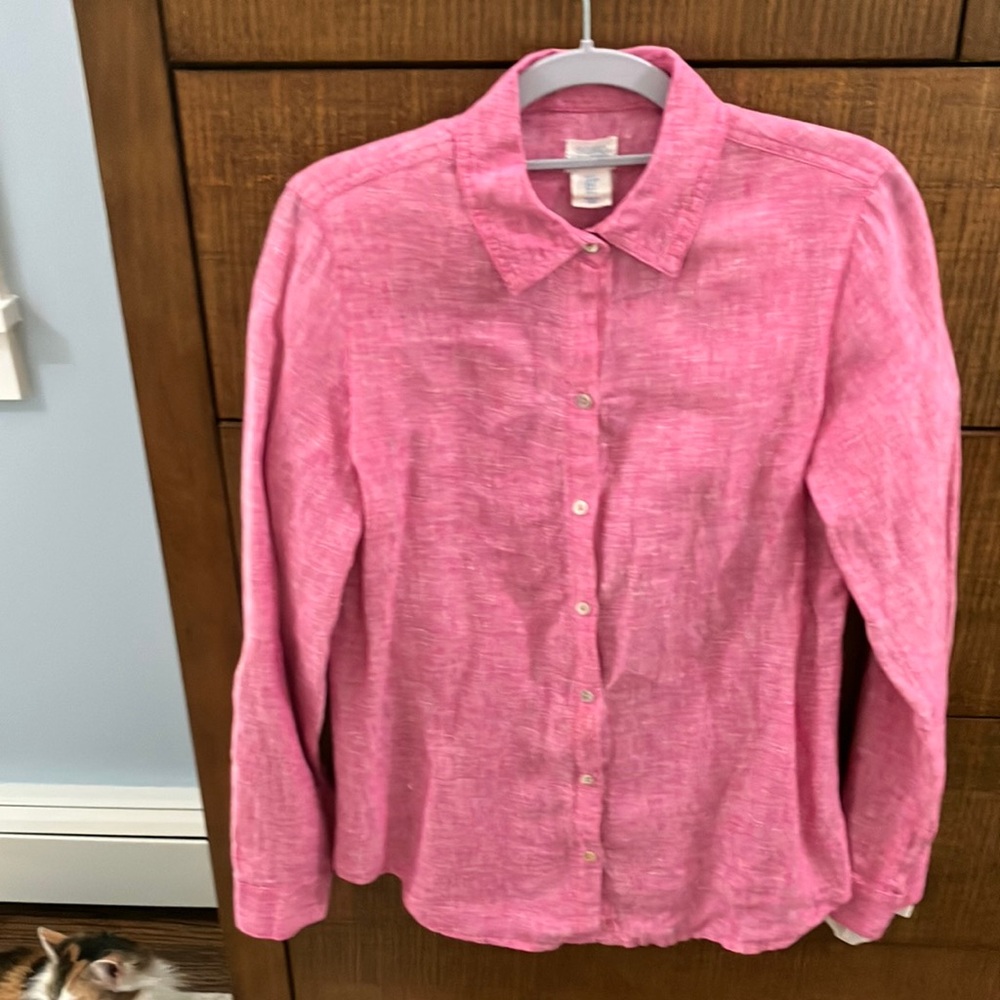 SIGRID OLSEN 100% Linen Pink Button-down Shirt.
Size Small. Excellent; Like New
